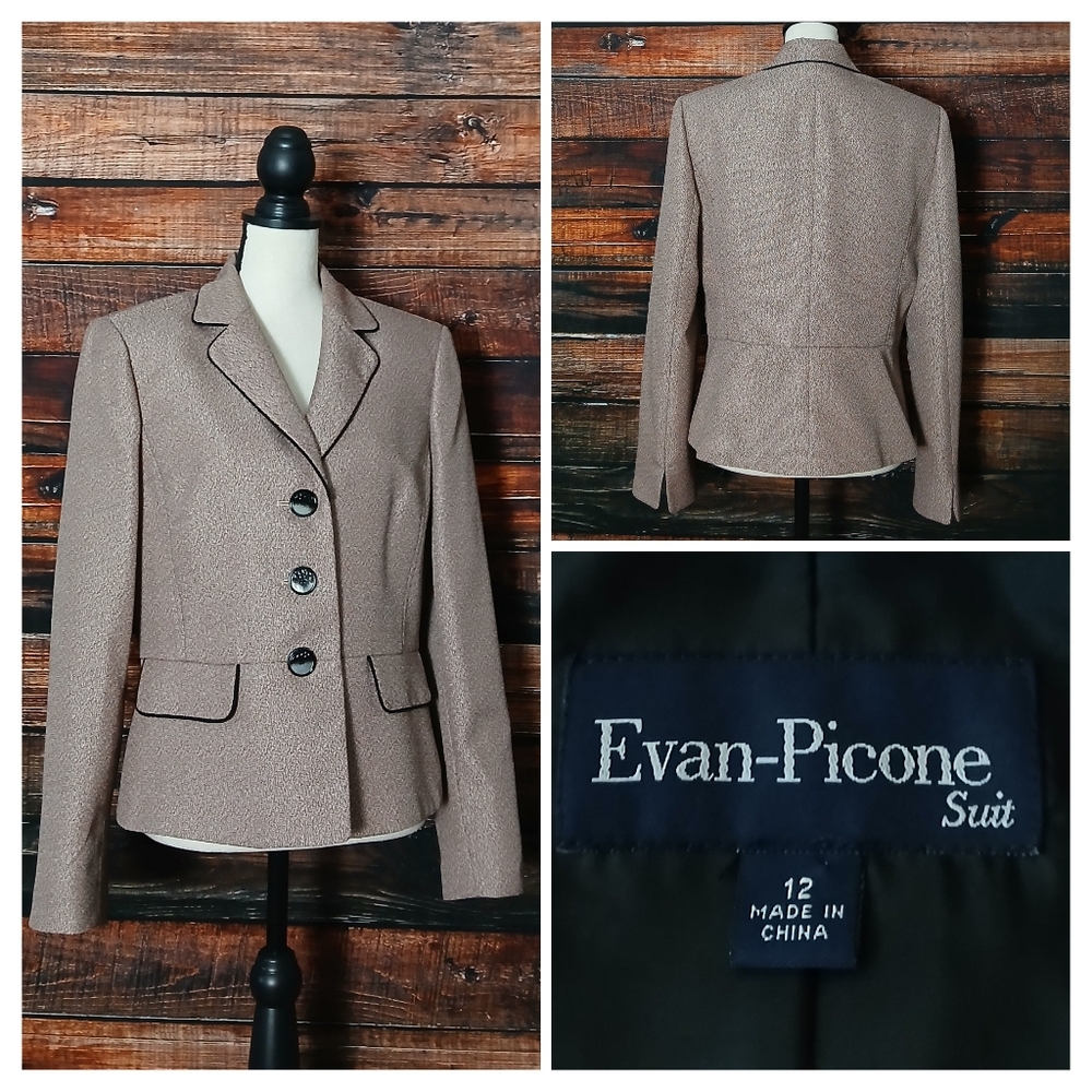 Evan Picone Blazer Jacket 12 Blush Pink Tweed Button Front Lined
